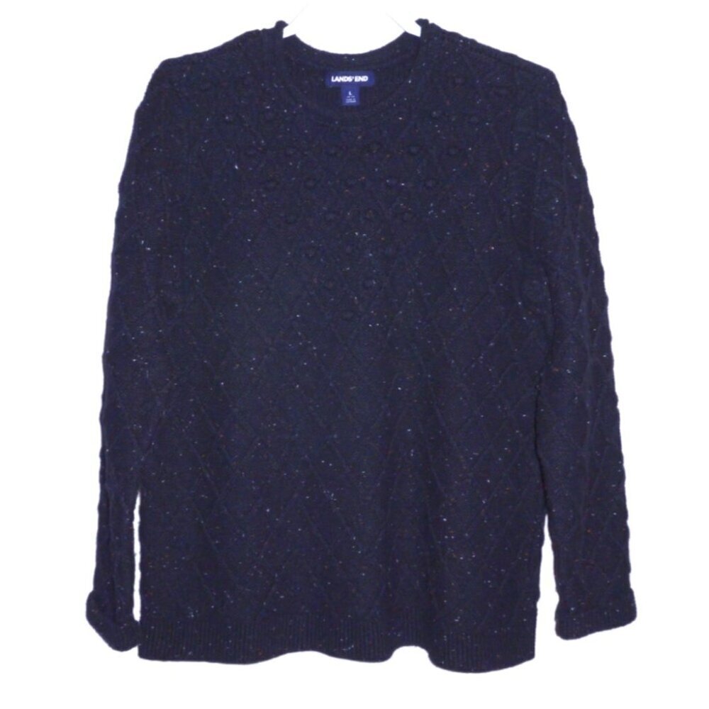 LANDS END dark blue cable knit heavier pullover sweater Women's size L 14-16